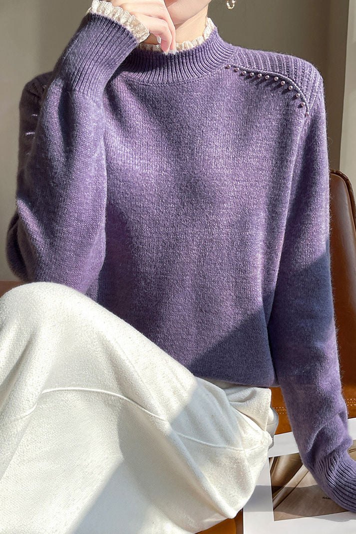 Early autumn lace trim turtleneck base sweater