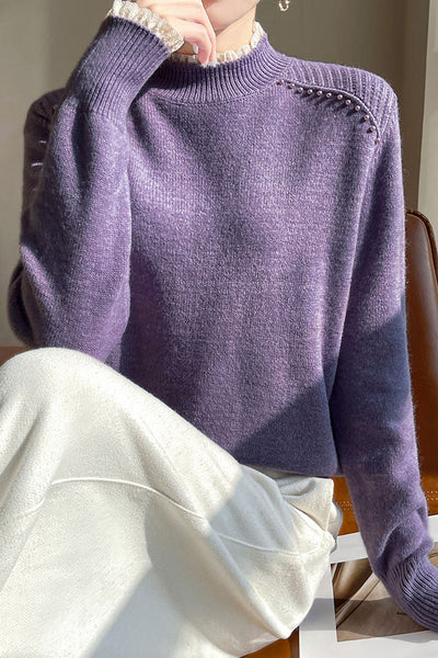Early autumn lace trim turtleneck base sweater