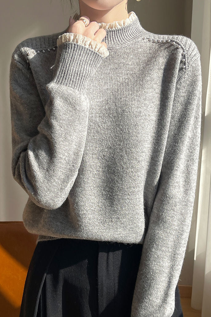 Early autumn lace trim turtleneck base sweater