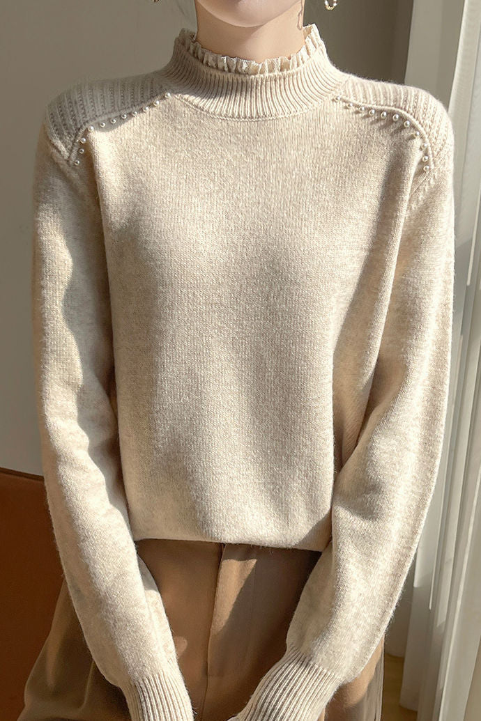 Early autumn lace trim turtleneck base sweater
