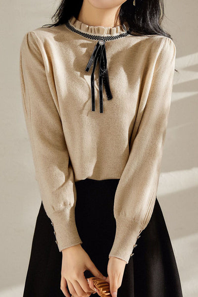 Early autumn exquisite and elegant long-sleeve pullover knitwear