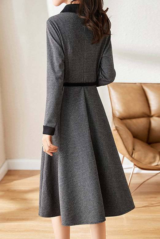 Elegant Early Autumn Retro Color-block Dress