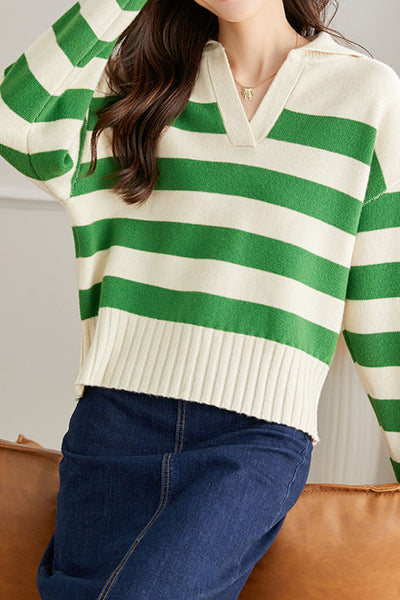 Stylish Simple V-neck Striped Sweater