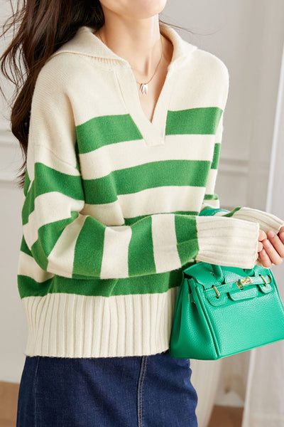 Stylish Simple V-neck Striped Sweater