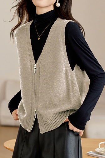 Casual Versatile Double-zipper V-neck Knit Vest