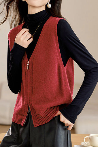Casual Versatile Double-zipper V-neck Knit Vest