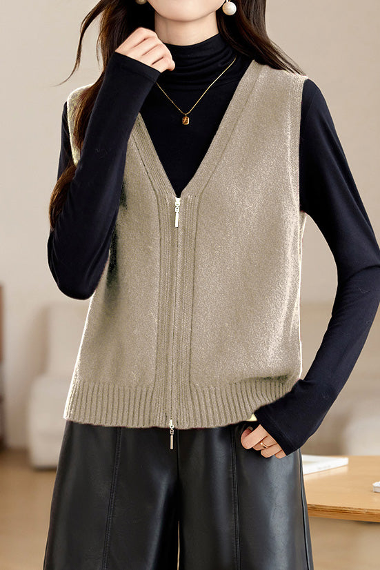 Casual Versatile Double-zipper V-neck Knit Vest