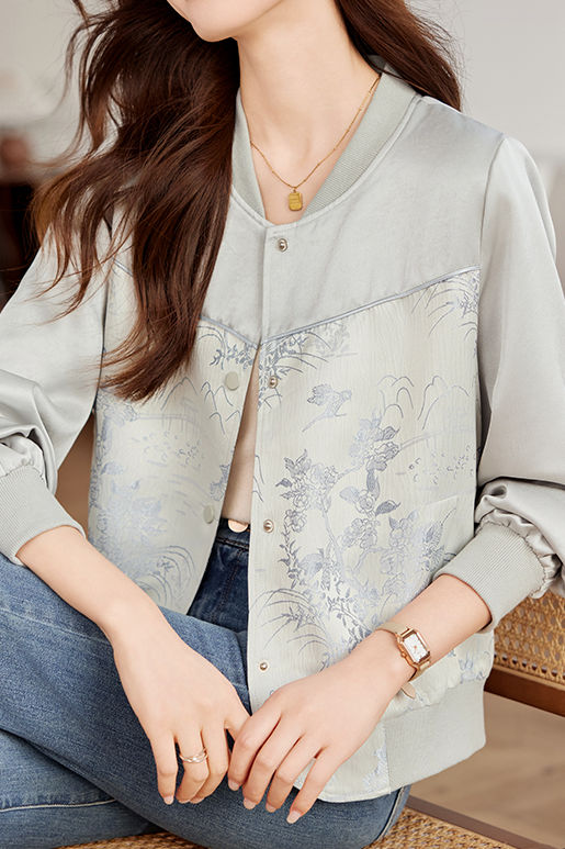 Fashionable Casual Paneled Jacquard Jacket