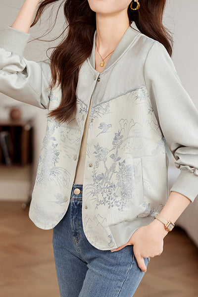 Fashionable Casual Paneled Jacquard Jacket