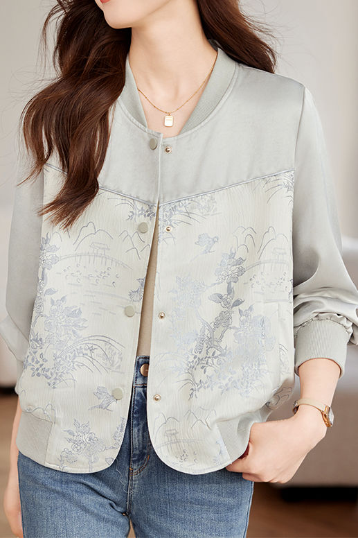 Fashionable Casual Paneled Jacquard Jacket