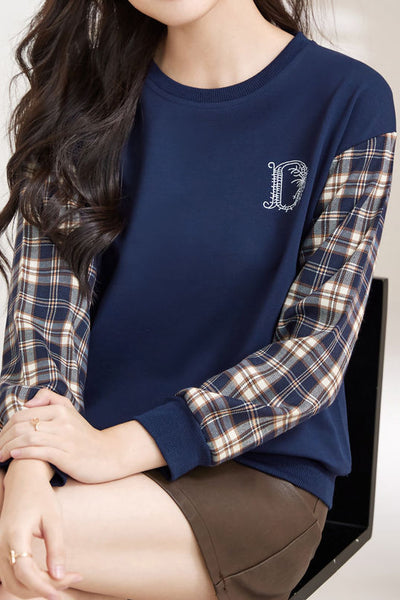 Early Autumn Stylish Checkered Paneled Sweatshirt