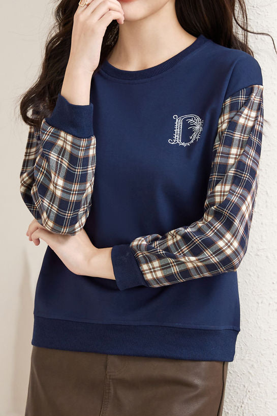 Early Autumn Stylish Checkered Paneled Sweatshirt