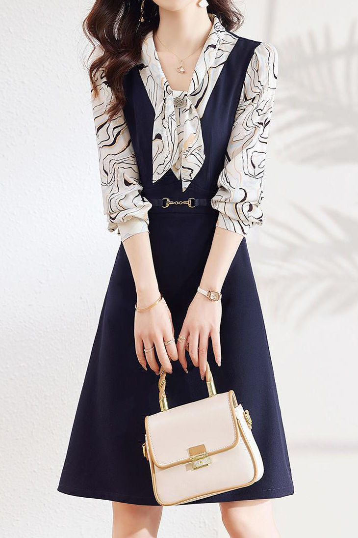 Early Autumn Stylish Fake Two-Piece Design Dress