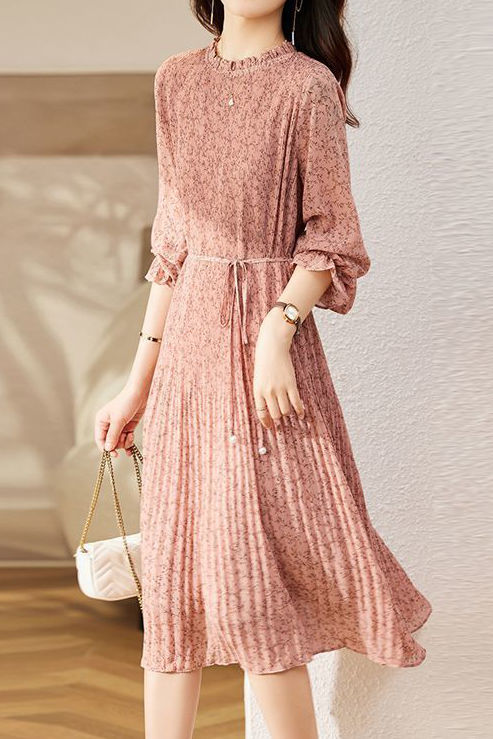Early Autumn Floral Long-Sleeve Elegant Dress