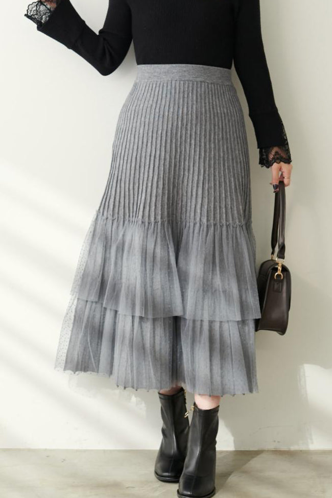Fashionable Versatile Knit Paneled Skirt