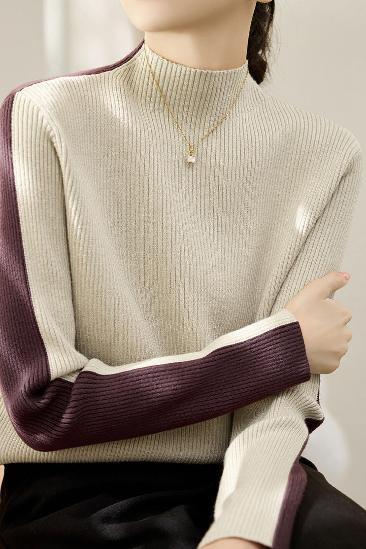 Early Autumn Color-Block Long-Sleeve Knit Top