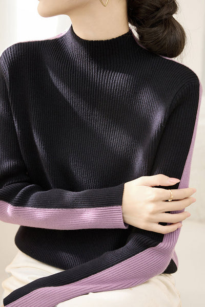 Early Autumn Color-Block Long-Sleeve Knit Top
