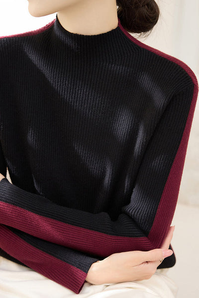 Early Autumn Color-Block Long-Sleeve Knit Top