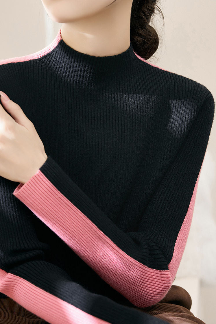 Early Autumn Color-Block Long-Sleeve Knit Top