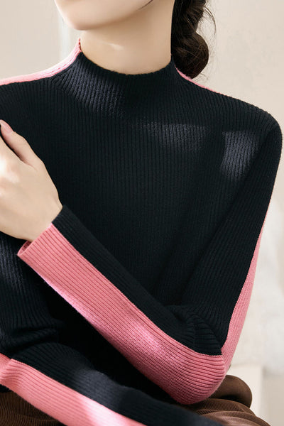 Early Autumn Color-Block Long-Sleeve Knit Top