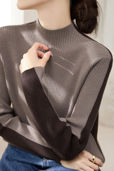 Early Autumn Color-Block Long-Sleeve Knit Top