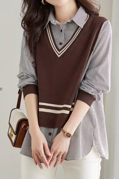 Early Autumn Casual Fake Two-Piece Spliced Shirt
