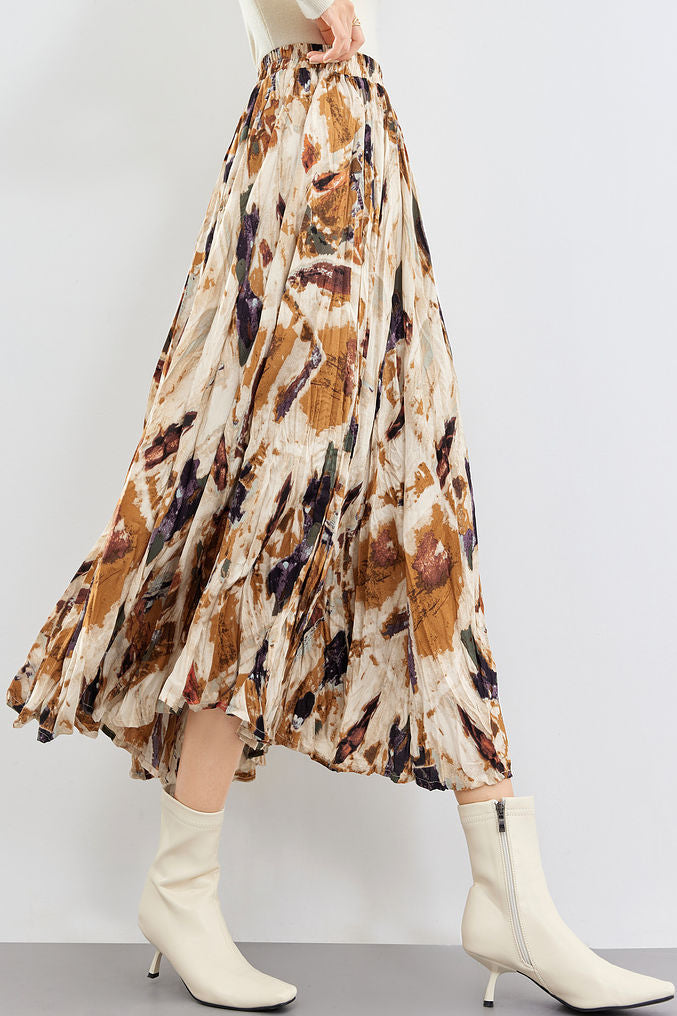 Early Autumn Versatile Pleated Floral Skirt