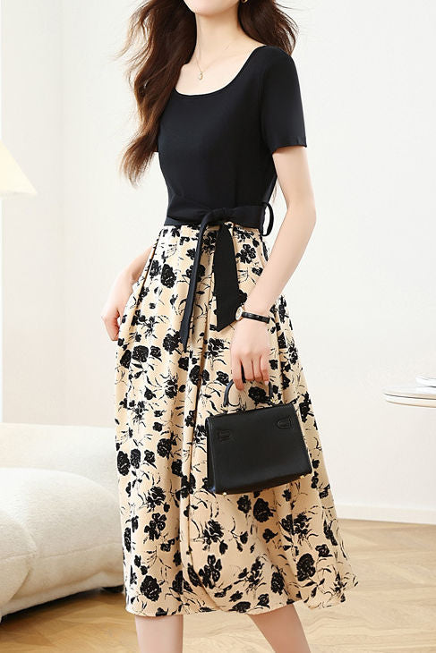 Elegant Spliced Printed Dress