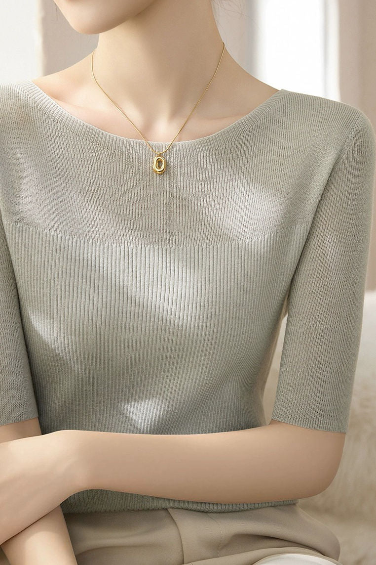 Early Autumn Stylish Five-Quarter Sleeve Knit Top