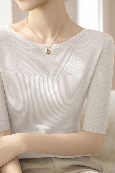 Early Autumn Stylish Five-Quarter Sleeve Knit Top