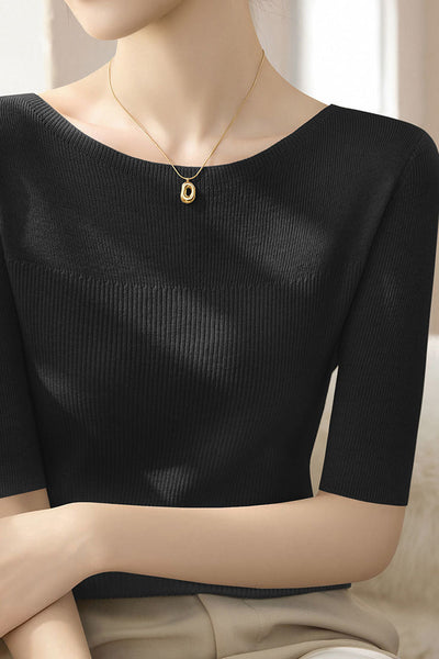 Early Autumn Stylish Five-Quarter Sleeve Knit Top