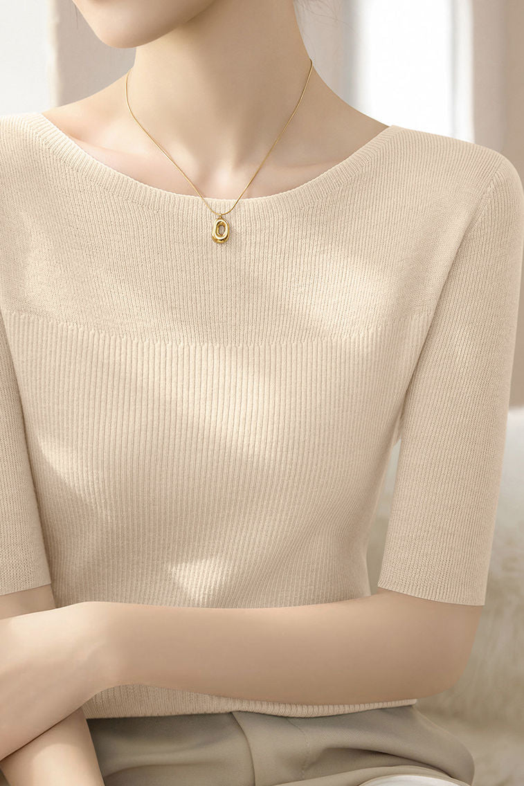 Early Autumn Stylish Five-Quarter Sleeve Knit Top