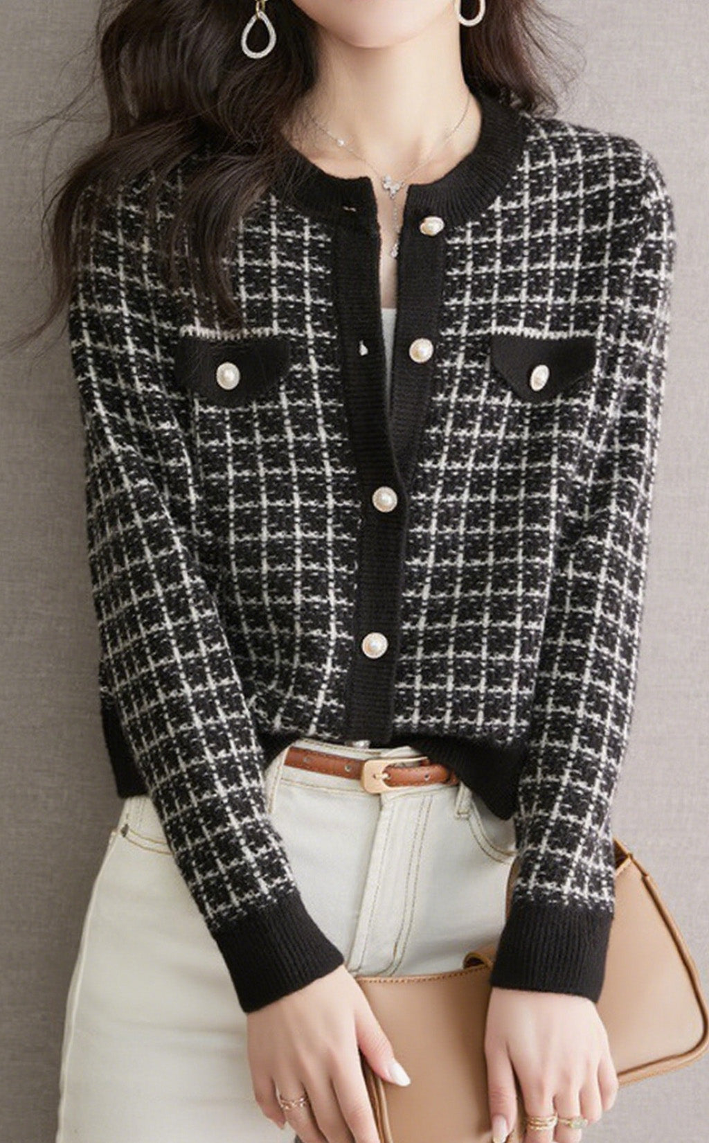 Early Autumn Plaid Textured Knit Cardigan