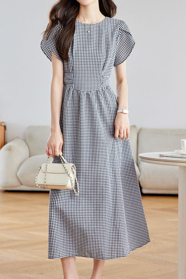 Fashionable Versatile Black and White Plaid Dress