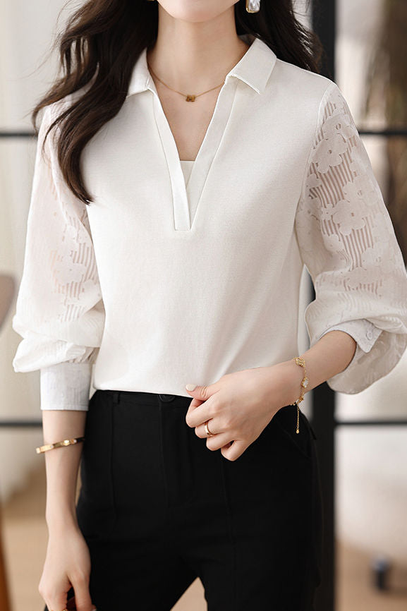 Early Autumn Casual Hollow Spliced Shirt