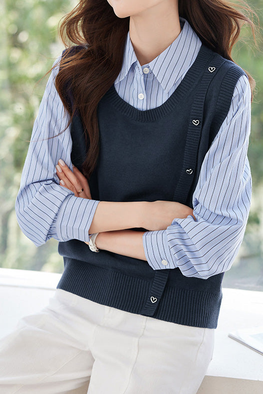 Early Autumn Fashionable Vest Spliced Shirt