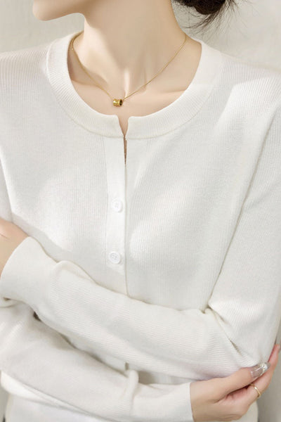 Solid Color Versatile Round Neck Knit Cardigan