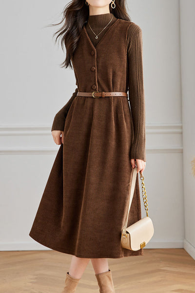 Elegant Sleeveless Corduroy Thickened Dress