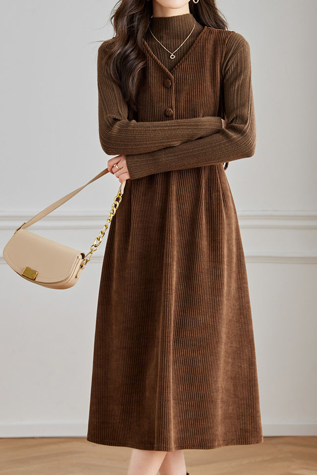 Elegant Sleeveless Corduroy Thickened Dress
