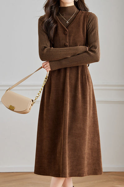 Elegant Sleeveless Corduroy Thickened Dress