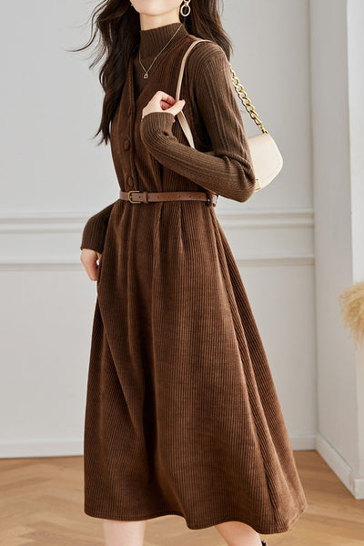 Elegant Sleeveless Corduroy Thickened Dress