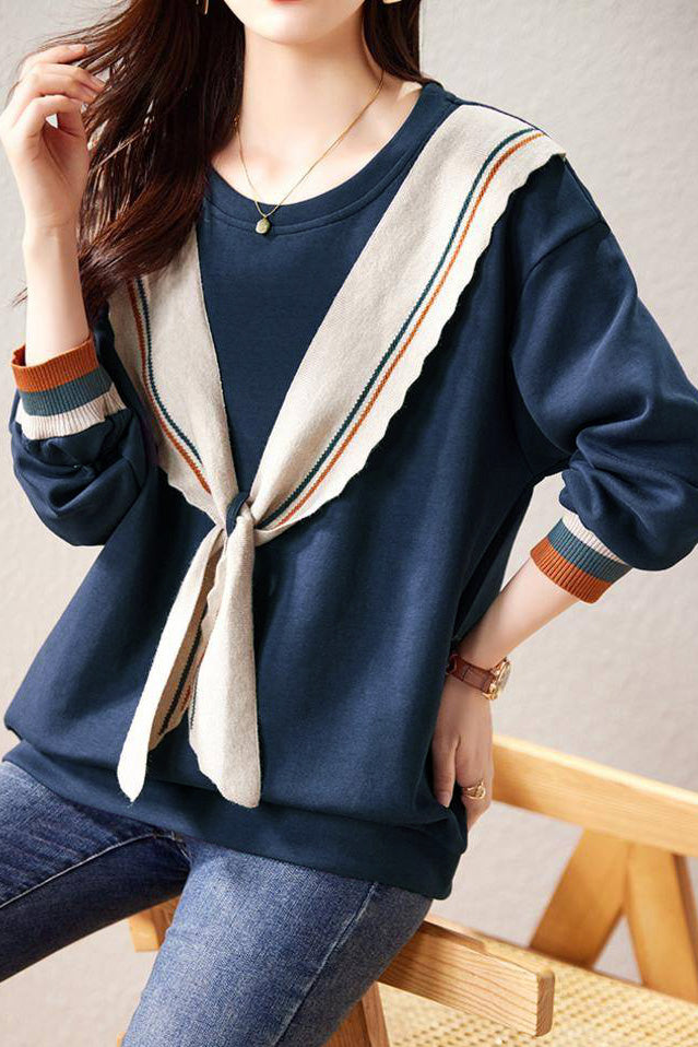 Fashionable Bowknot Fake Two-Piece Sweatshirt