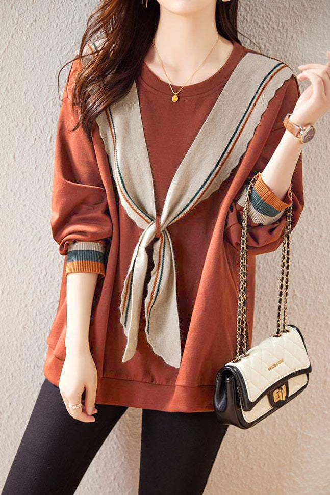 Fashionable Bowknot Fake Two-Piece Sweatshirt