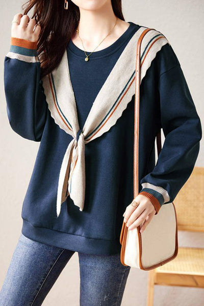 Fashionable Bowknot Fake Two-Piece Sweatshirt