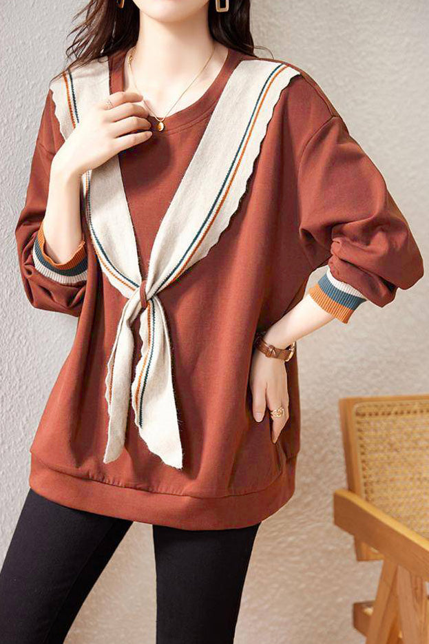 Fashionable Bowknot Fake Two-Piece Sweatshirt