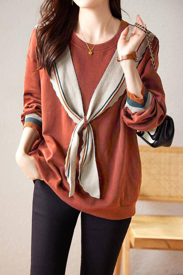 Fashionable Bowknot Fake Two-Piece Sweatshirt