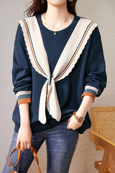 Fashionable Bowknot Fake Two-Piece Sweatshirt