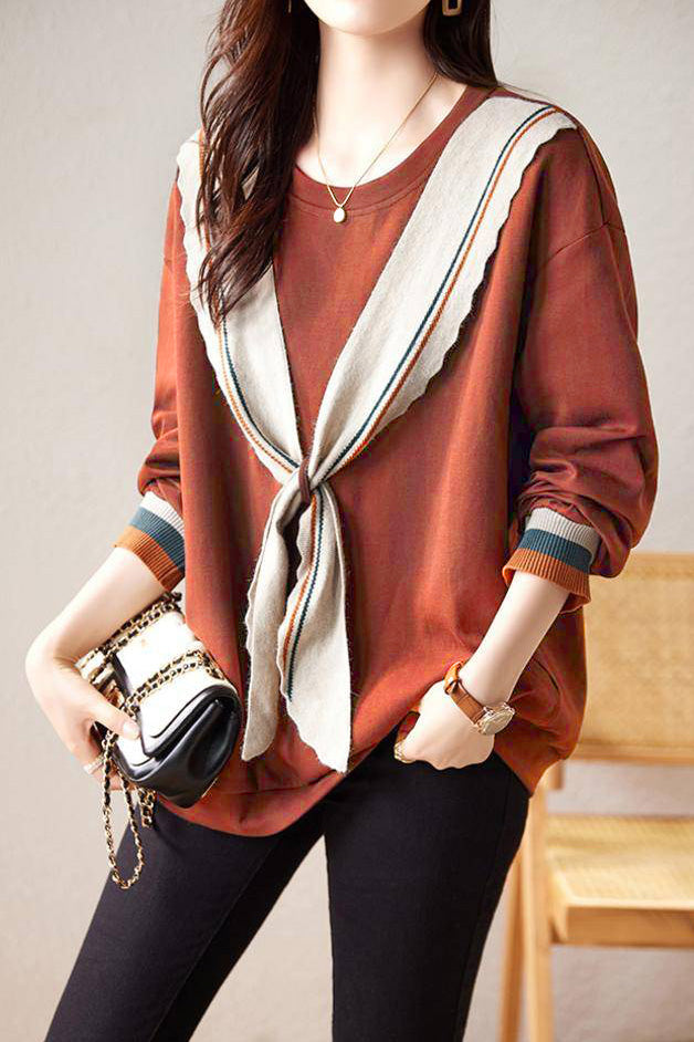 Fashionable Bowknot Fake Two-Piece Sweatshirt
