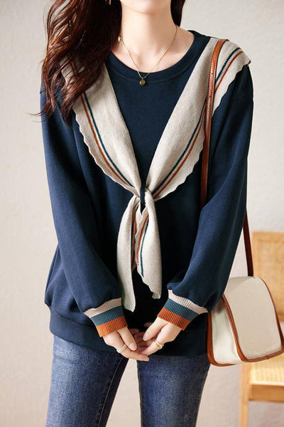 Fashionable Bowknot Fake Two-Piece Sweatshirt