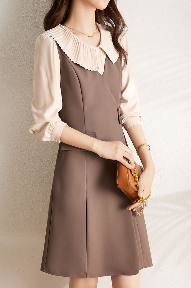 Early Autumn Lapel Fake Two-Piece Dress